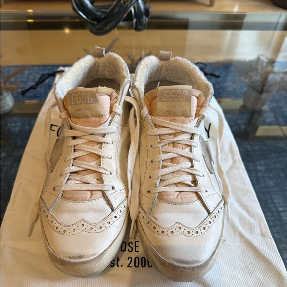 Golden Goose Shoes - Golden Goose Women's Mid Star with star in light gray suede and gold flash (38)